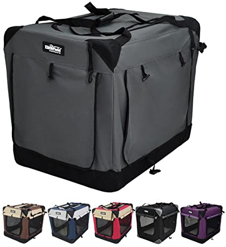 EliteField Faltbare Hundebox mit 3 Türen, für drinnen und draußen, mehrere Größen und Farben erhältlich (76,2 cm L x 53,3 cm B x 61 cm H, Grau + 4 Türvorhänge)