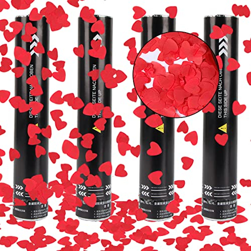 Taozoey Konfettikanone, Rotes Herz-Konfettikanone*4, Party Popper, Konfettikanone Hochzeit, Konfetti-Shooter, Konfettikanonen für Hochzeit, Party, Geburtstag, Silvester
