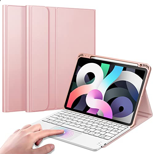 FINTIE Tastatur Hülle für iPad Air 11 Zoll M3 (2025)/M2 (2024), iPad Air 5. Generation 2022/4. Gen 2020 10.9 Zoll mit Stifthalter, magnetisch Abnehmbarer Deutscher Tastatur mit Touchpad, Roségold
