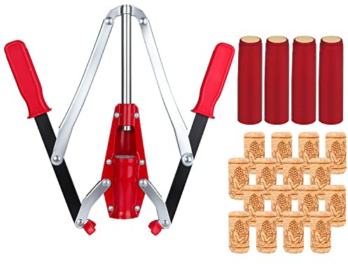 AXPTECH Double Lever Hand Corker – for Standard Wine, Belgian Beer, and Synthetic Plastic Corks, Wine Corker Tool with 50 Count Wine Corks and 50pcs Shrink Capsules