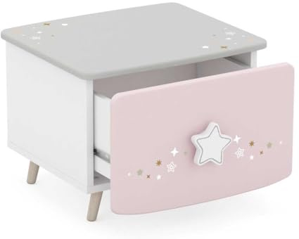Befara Comodino per Bambini Rosa Grigio Cosmos, Bianco Opaco/Grigio/Rosa, Comodino per Bambini Rosa Grigio