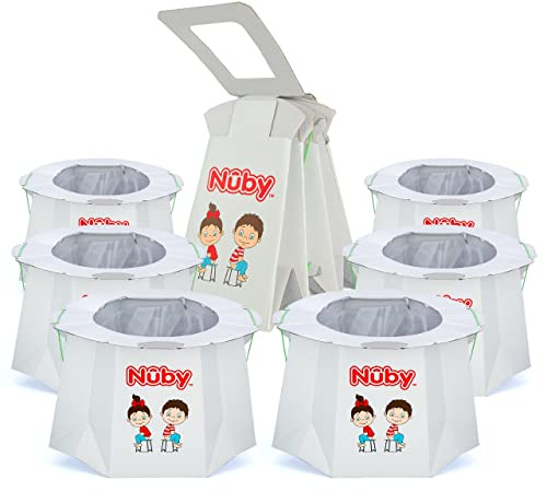 Nuby Lot de 6 pots de voyage jetables avec doublure – Pot pliable et portable ; pot essentiel pour le camping, les voyages et les promenades en voiture – Pot de voyage pour tout-petits