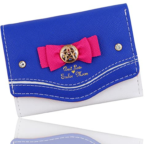 Roffatide Anime Sailor Moon Tri-Fold Geldbörsen für Mädchen Frauen Kunstleder-Geldbörse Blaue kleine Reisegeldbörse mit ID-Fenster
