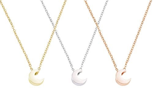 AMOR SPES 3pcs Sister Necklace for Women Best Friends Pendant Necklace Set for Mother Daughter Silver Gold Rose Gold Stainless Steel (Moon)