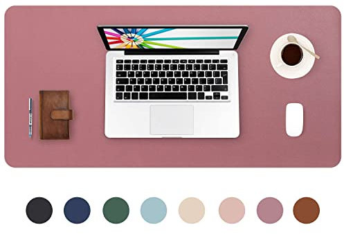 DOBAOJIA Sottomano da Ufficio, Tappetino da Tavolo, Tappetino Tastiera e Mouse, Tappetino PC Scrivania, per Casa/Ufficio, Pelle PU Impermeabile + Scamosciata Antiscivolo 70 x 35cm (Rosa Scuro)