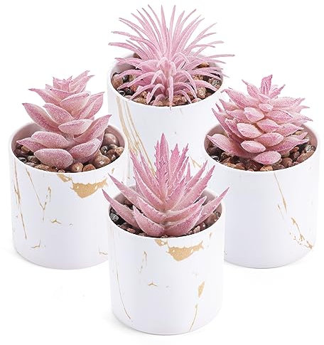 Der Rose Lot de 4 plantes succulentes artificielles d'intérieur pour décoration de chambre, salle de bain, bureau, accessoires pour femme