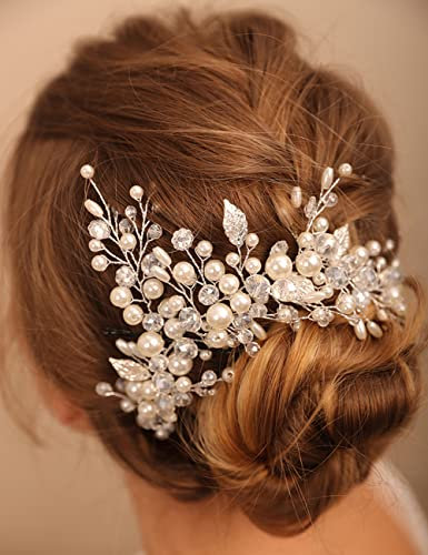 Deniferymakeup Braut Perlen Stirnband Blatt Haarteil Kristall Haarranbe Hochzeit Haarschmuck für Frauen und Mädchen (Roségold)