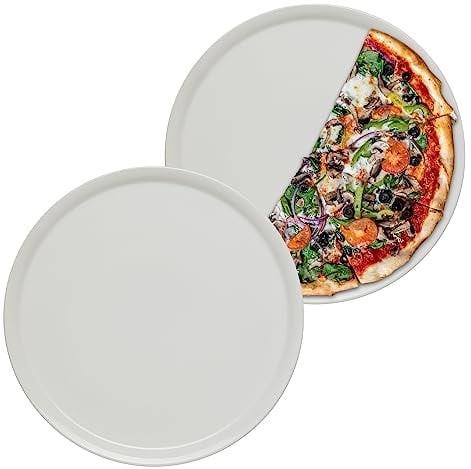 KHG 2er Set Pizzateller, extra groß mit 33cm Durchmesser in weiß, perfekt für Gastro und Zuhause, hochwertiges Porzellan, Spühlmaschinengeeignet & perfekt Stapelbar im zeitlosem Design