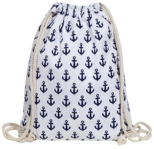 Excellanc Unisex-Rucksack Turnbeutel Textil 30 x 40 x 0,4 cm Anker maritim 3600189 (weiß blau)