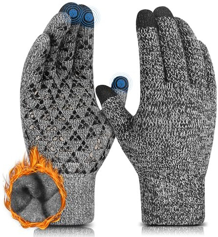 DOVAVA Winter Gloves for Men Women,Warm Touchscreen Gloves,Anti-Slip,Soft Knitted Glove With Fleece Lining for Driving Running,BlackWhite