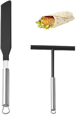 Crepes Spender und Spatel, 2 Edelstahl Teigspender für Crepes, Haushaltsküche Backwerkzeug Crepes Maker (schwarz)