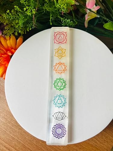 Kristalglobe Seven Chakra Selenite Crystal Charging Plate 10'' Healing Colorfull Chakras Charging Mineral Chakra Plate Energy Healing Meditation Protection
