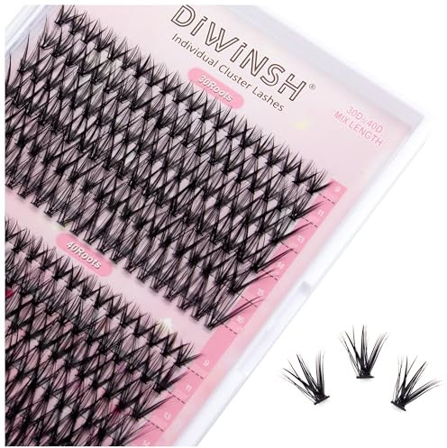 DIWINSH Faux Cils Cluster 240PCS 0.07mm D Curl Mixte 9-16mm 30D+40D Faux Cil Bouquet Individuel Faux Cils Volume Russe DIY Extensions de Cils (30D+40D,9-16mm)