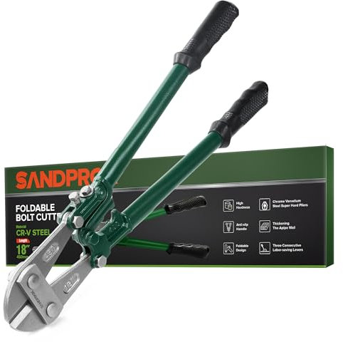 SANDPROX 45,7 cm Bolzenschneider CR-V Schlossschneider Bolzenschneider robust für Schlösser mit weichem Gummigriff für Ketten, Schrauben, Nieten und kleine Vorhängeschlösser
