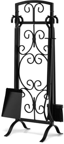 TANGZON 5 Piece Fireplace Companion Set, 33 (76cm) Wrought Iron Fire Tools with Stand, Tong, Shovel, Brush & Poker, Indoor Outdoor Fireside Accessories Kit
