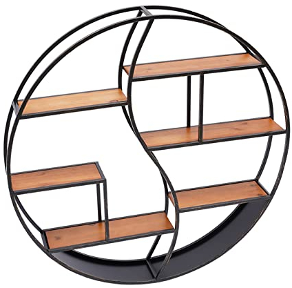 BAOCHADA 80CM Wandregal Rund Vintage, Rundes Regal Metallregal mit Holz Lagerregal, Hängeregal Schweberegal Modernes Regal Wandmontiertes Regal für Deko und Aufbewahrung