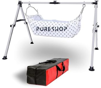 PURESHOP Stainless Steel Foldable Baby, Infant Cradle with Non-Woven Storage Bag, Indian Style Ghodiyu, Palna, Swing