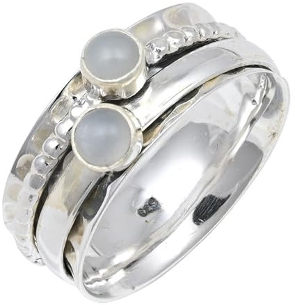 JEWELFORCE Grauer Mondstein Edelstein 925 Sterling Silber Spinnerring Herren und Damen Meditationsring Geschenkartikel handgefertigter Schmuck JSR-155F_67 (21.3)