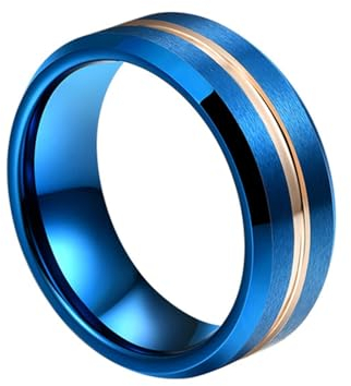 Skcess Ring Herren, Wolfram Ring Men Blau Matt Gebürstete 8 Mm Polierte Nut Ringe für Herren Männer Größe 62 (19.7)