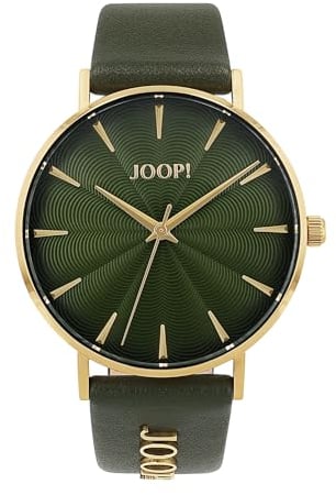JOOP! Armbanduhr Damen Quarzuhr Analog, mit Leder Armband, Khaki, 5 bar Wasserdicht, Kommt in Uhren Geschenk Box, 2035044