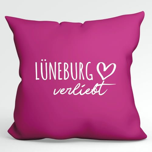 Huuraa Kissen Lüneburg verliebt Deko Sofa Cushion Bezug 40x40cm Fuchsia mit Namen deiner Lieblingsstadt in Niedersachsen Geschenk Idee für Freunde und Familie
