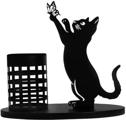 F Fityle Portapenne da scrivania, decorazione per gatti in metallo, organizer per pennelli per trucco, organizer per penne da ufficio, portamatite per gatti, 20x22 cm