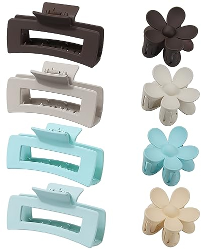 RYAN 8 Pièces Cheveux Femme Grande Grosse 10,5cm Grosse Pince Cheveux Pinces à Cheveux Mates 7,5cm Fleur Hair Clip ABS Antidérapant Cheveux Griffe Pince Crabe pour Femmes Épais Fins