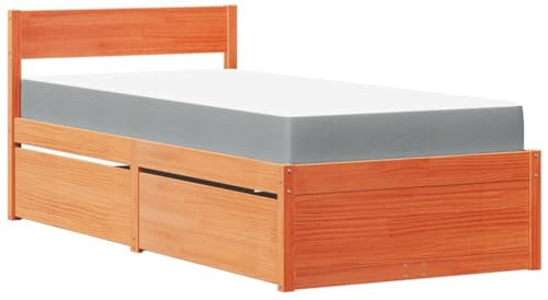 vidaXL Bett mit Schubladen Matratze, Bettgestell mit Latten, Holzbett für Schlafzimmer, Einzelbett, Wachsbraun 90x190cm Massivholz Kiefer
