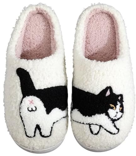 OJXTRDE Niedliche Kätzchen Hausschuhe für Frauen und Männer - Fuzzy Memory Foam Cartoon Tier Pantoffeln - Lustige Katzen Winter Warm Plüsch Slippers