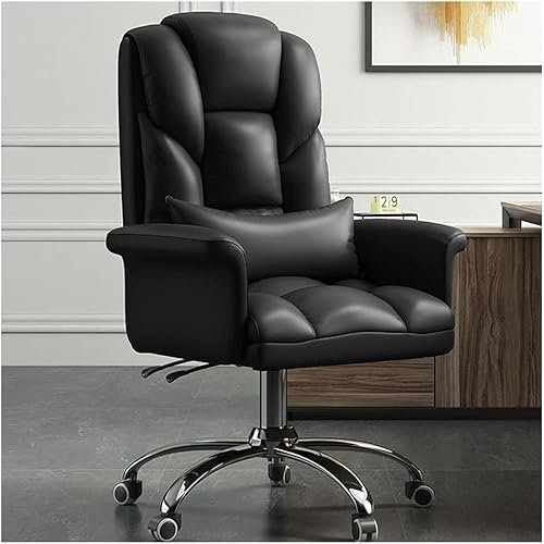 XIAGJAO Schreibtischstuhl, ergonomischer Chefsessel, Bürostuhl, PU-Leder, hohe Rückenlehne, Drehstuhl, Schaukelstuhl mit Armlehne und höhenverstellbarer Höhe, Bürostuhl (Farbe: Schwarz)