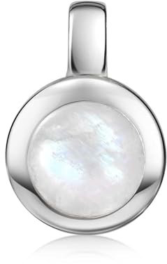 MATERIA Edelstein Anhänger Silber 925 - Mondstein rund für Halskette Damen KA-38-Mondstein