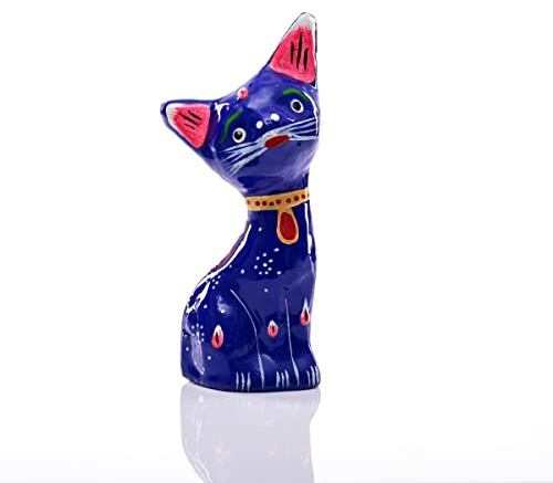Minakari Traditionelle indische festliche Dekoration, Statue, Skulptur, Dekoration für Zuhause, Büro, Party und Geschenk (blaue Katze)