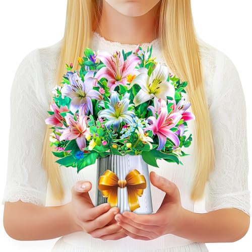 GREETING ART Geburtstagskarte mit Lilien als Glückwunschkarte zum Geburtstag, 3D Blumen Bouquet, Gute Besserung Karte, Dankeskarte oder Gutschein