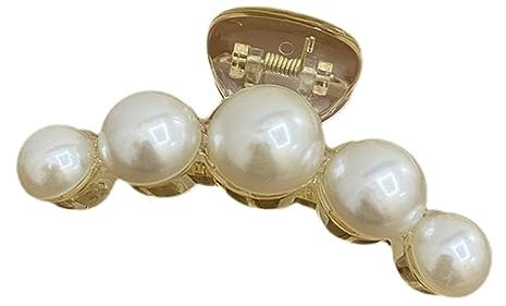 Generic Pince à cheveux style coréen, 1 pièce (lot de 1), blanc, 5 perles grandes (10 cm), maintien sûr, femmes, adultes