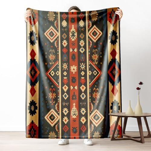 Pggong Azteken Tribal Navajo Decke 150x200cm, Southwest Ethno Kuscheldecke Flauschig, Weiche Flanell überwurfdecke, Geometrie Fleecedecke Waschbar Wohndecke für Bett Couch