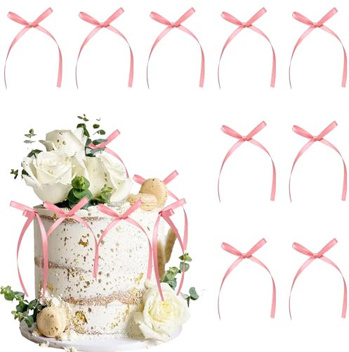 Gyufise 30Pcs Bowknot Cake Toppers Bow Cake Decorations Picks Baby Shower Cake Decorations for Birthday Wedding Party Wedding Anniversary Party Supplies Dark Pink