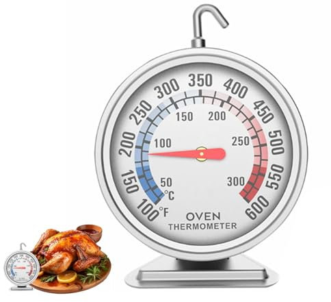 Oven Thermometer, Double Scale Oven Thermometer, Analogue Oven Thermometer for Oven, Stainless Steel Oven Thermometer Indoor, Suitable for Baking Thermometer, Grilling, Cooking, Meat, Baked Goods