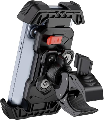 Grefay Motorrad Handyhalterung e Scooter handyhalterung [2025 Doppelt Vibrationsgedämpft] Handy Motorradhalterung 360° Drehbar Lenker Halter für iPhone 16 15 14 13 12 Pro Max, Huawei, Smartphone