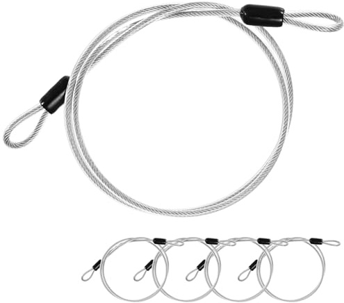 M METERXITY 5-Pack Security Cable Lock 3ft 4mm PVC Coated Transparent | Stainless Steel, Luggage Lock Wire Rope with Double Loop, Cut-Resistant Braided Steel Cable, for Travel, Gate, Bike