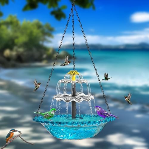 Solar-Wasserbrunnen, Vogeltränke zum Aufhängen, schwimmender Solarbrunnen für Vogelbad, Garten, Teich, Pool, Aquarium (blau)
