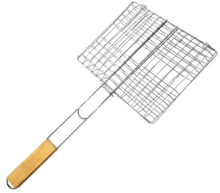Grill De Poisson - Panier À Légumes Portable, Accessoires De Grill Barbecue, Clips De Poisson Grillé | Panier De Barbecue En Maille Avec Poignée En Bois, Distribution De La Chaleur Uniforme Pour U