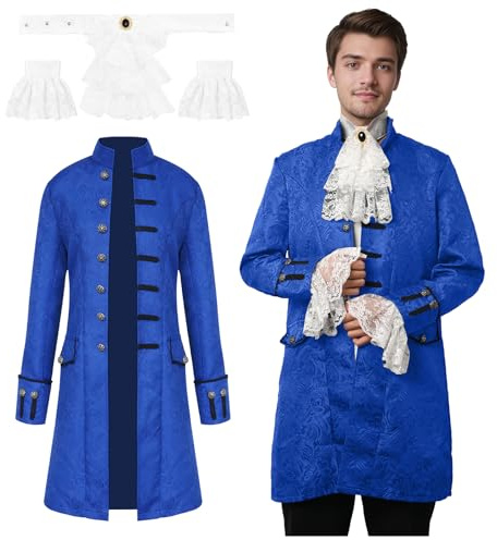 JDFAIJEAL Chaqueta medieval retro steampunk para hombre, frack gótico victoriano, carnaval, Halloween, juego de rol (azul, XXL)