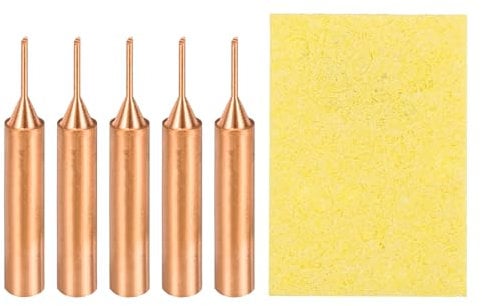 sourcing map 5 Pcs 900M Soldering Iron Tips Copper Non-Magnetic Welding Head with Cleaning Sponge Pad Replacement for Solder Station Tip (900M-T-1C)