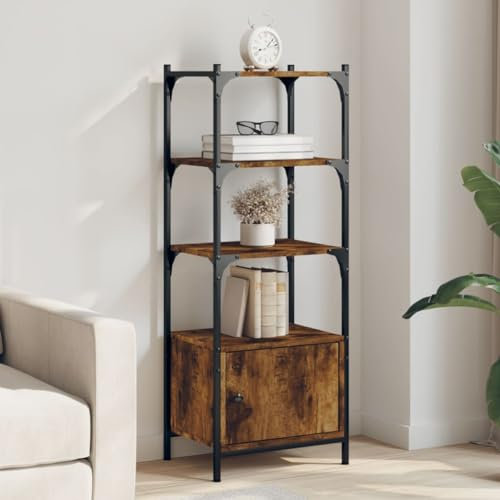 WKIEQACO Bookcase 3-Tier Smoked Oak 41x30x109.5 cm Engineered WoodShelving Bookcases & Standing Shelves