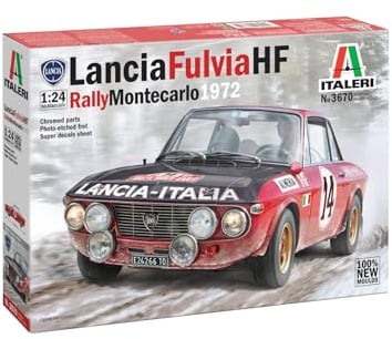 Italeri 3670 1:24 Lancia Fulvia HF Rallye Monte 1972 - Modellbau, Bausatz, Standmodellbau, Basteln, Hobby, Kleben, Plastikbausatz, detailgetreu, Auto Modell, 1:24
