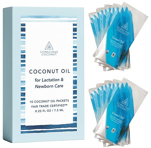 Organic Coconut Oil Packets, Coconut Oil for Lactation, Breastfeeding, Newborns - 10 Pack - Single-Use, Hospital-Trusted Alternative to Lanolin - Conscious Coconut