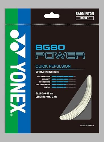 YONEX BG80 Power Badminton String, Gauge 0.68mm, 10m/33ft, Choice of Colors