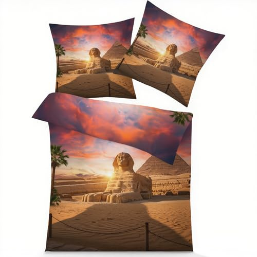 GEDAEUBA ägypten Motiv Bettwäsche 135x200 Winter - ägyptischer Stil Bettbezug, Wendebettwäsche und Kissenbezug 80x80, Weiche & Angenehme Mikrofaser Bettwäsche-Sets mit Reißverschluss