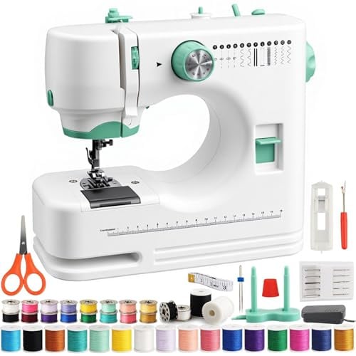Elektrische Nähmaschine mit 12 Stiche für Anfänger,Kinder & Erwachsene | Tragbare Nähmaschinen mit 42 Zubehör-Set, Ideal für DIY, Heimhandwerk & Reparatur, Grün