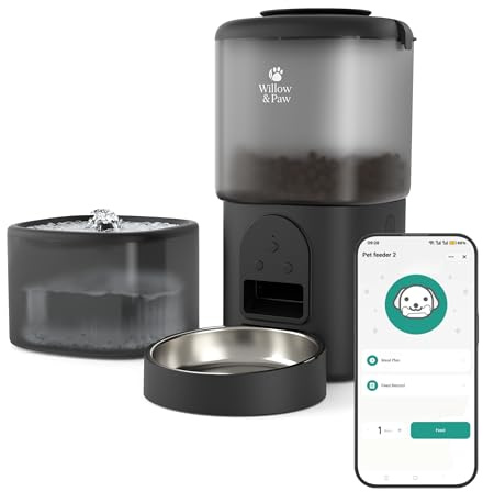 Willow & Paw 2in1 Smart Automatic Pet Feeder and Water Fountain Set - WiFi App Control, 4.5L Food Dispenser with Hygienic Stainless Steel Bowl, 2.5L Dispenser & Voice Recording (Black)